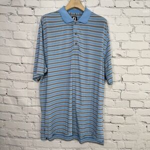 FootJoy Golf‎ Polo Mens XL Blue Striped Performance Lightweight No Golf Logo